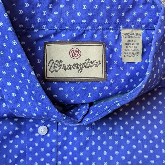 Wrangler Western Blue Long Sleeve Button Up Men's Shirt 2XLT - Picture 5 of 6